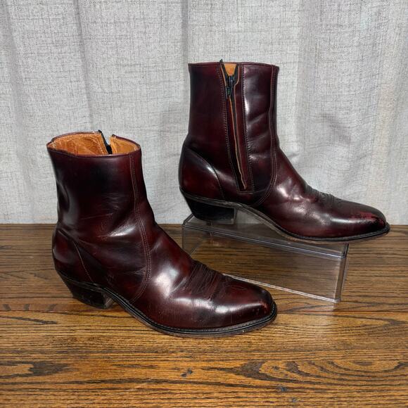 Vintage Sears Men’s Oxblood Leather Western Ankle Boots Square Toe Men’s 10D - Picture 1 of 8